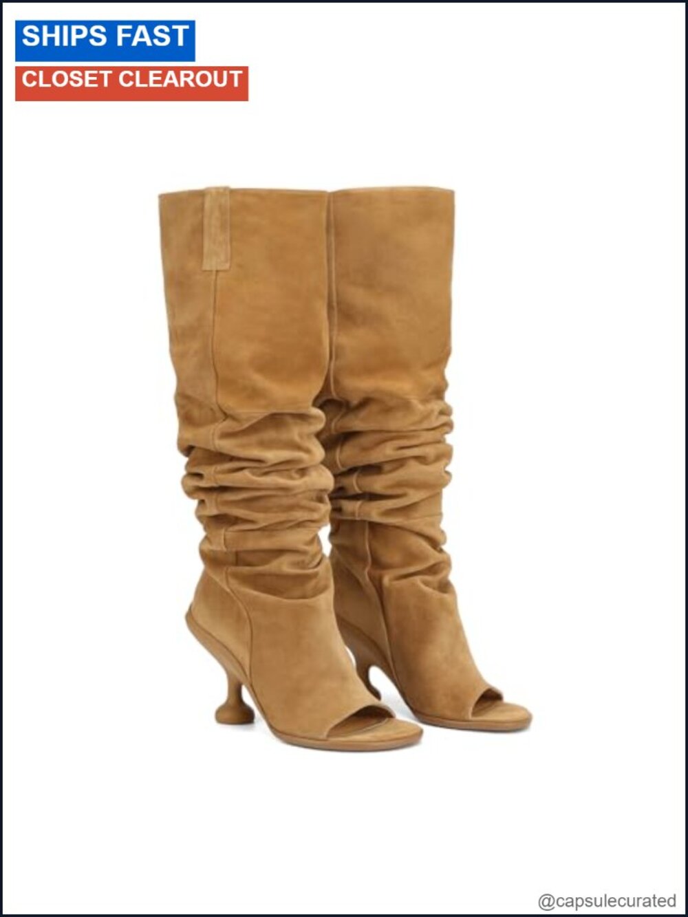 Women's Suede Leather Knee High Slouchy Wide Calf Pull On Open Toe Boots